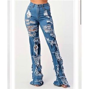 Brand New High Waist Distressed Jeans, Size 13, Brand New